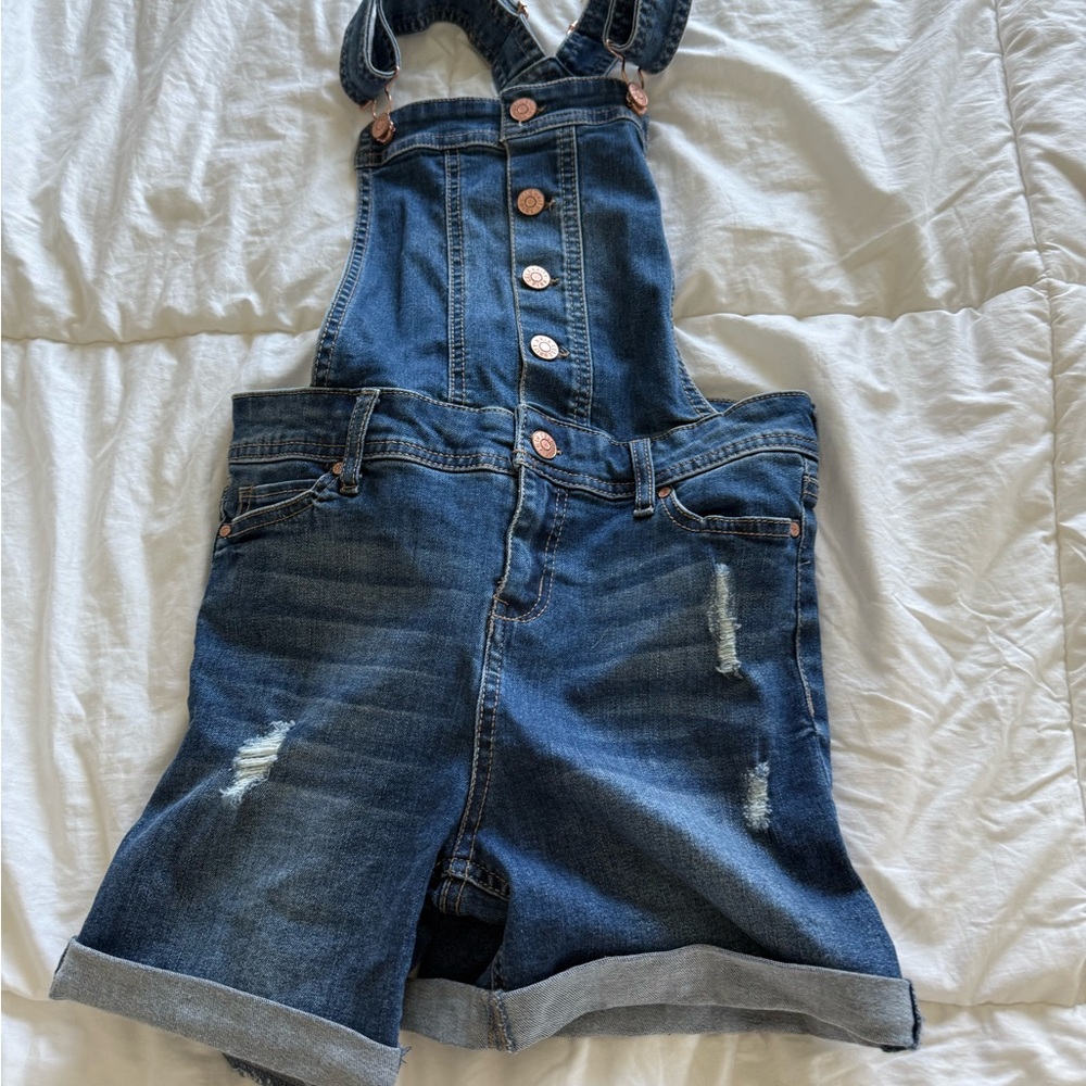 Denim Overall Shorts with Button Details